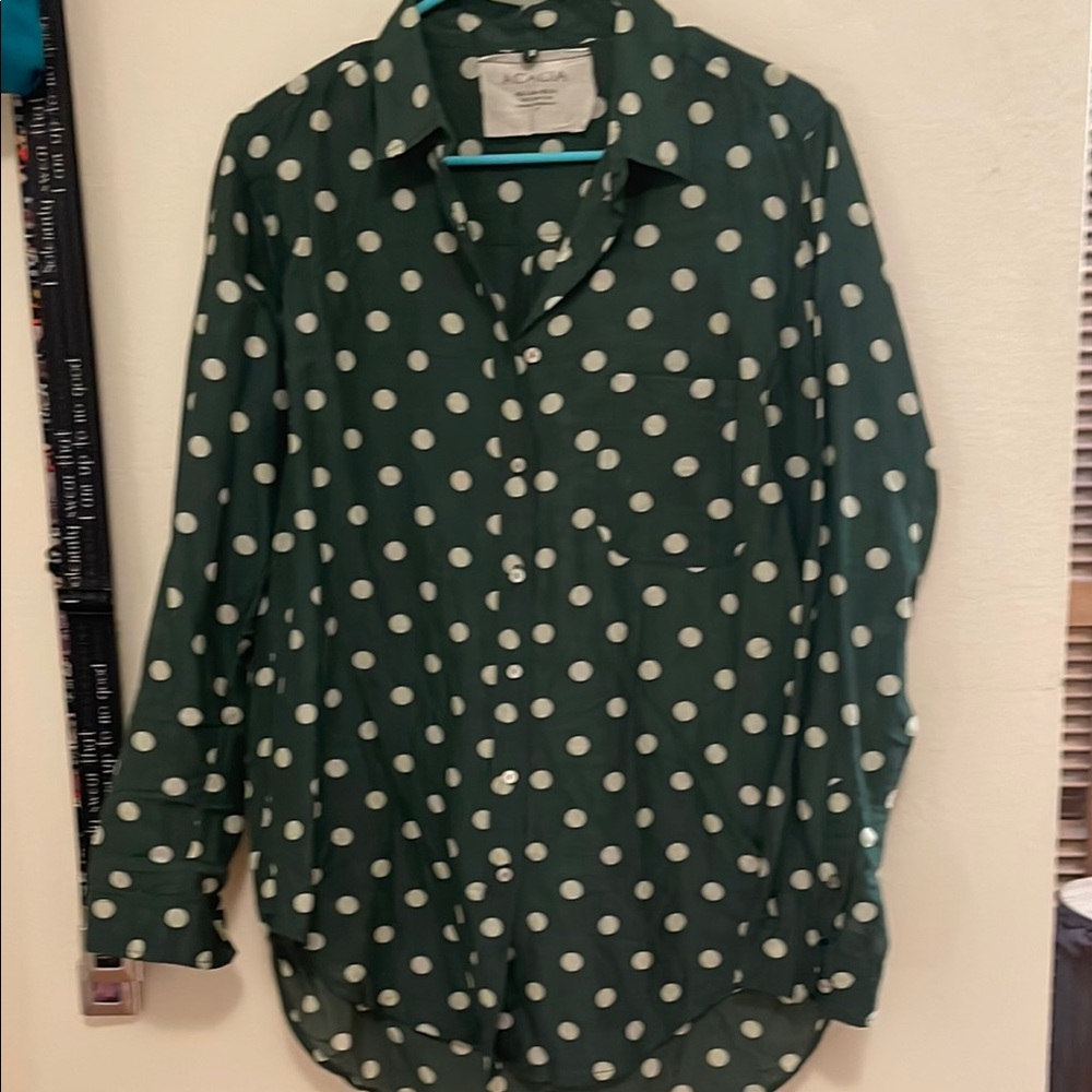 EUC Acacia Green Polka Dot Shirt